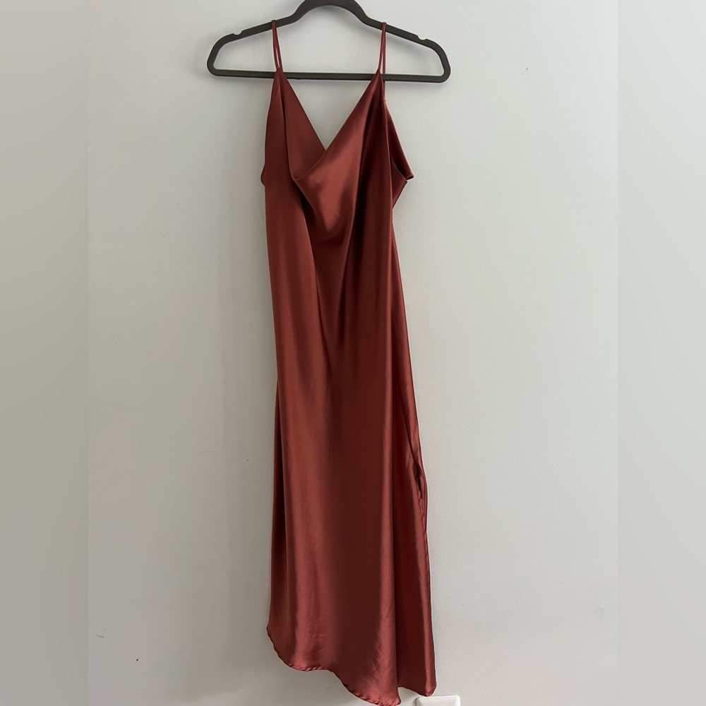 Petal & Pup Cyprus Satin Slip Dress in Rust/Burnt Orange - Picture 2 of 5
